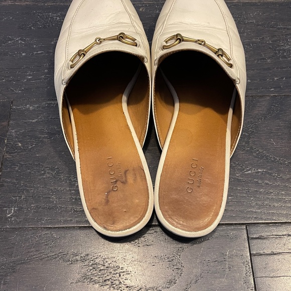 GUCCI white Horsebit Princetown Leather Slipper Loafers Mules Size 39 - Picture 3 of 9